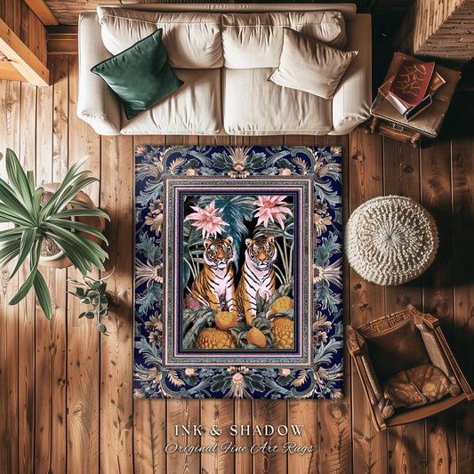 Pastel Tropigoth Accent Rug | Eclectic Whimsigoth Unique Bedroom Area Rug Botanical Foliage Nature Inspired Decor Safari Jungle Leaves Boho