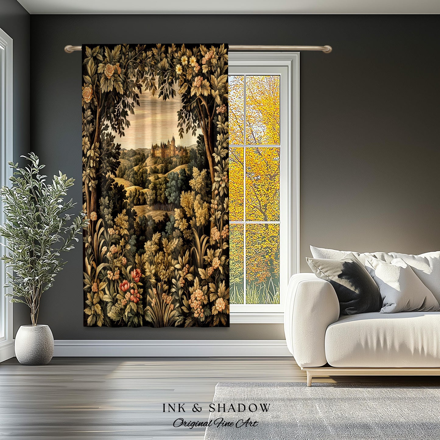 Medieval Meadow Window Drapes | Rustic Fairytale Castle Landscape Woodland Fairy Folklore Princesscore Aesthetic Mystic Victorian Curtains |