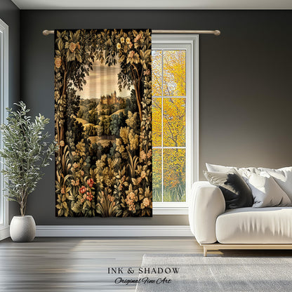 Medieval Meadow Window Drapes | Rustic Fairytale Castle Landscape Woodland Fairy Folklore Princesscore Aesthetic Mystic Victorian Curtains |