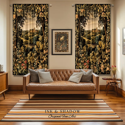 Medieval Meadow Window Drapes | Rustic Fairytale Castle Landscape Woodland Fairy Folklore Princesscore Aesthetic Mystic Victorian Curtains |