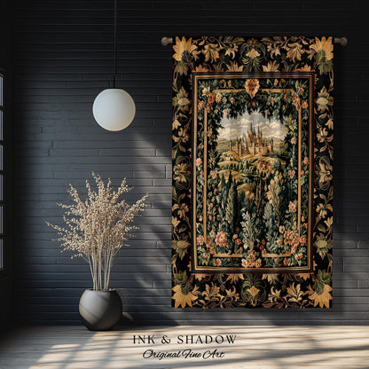 Dark Academia Victorian Royal Curtain | Fantasy Window Blackout Decor Woodland Princess Medieval Rustic Floral Landscape Coquette Maximalist