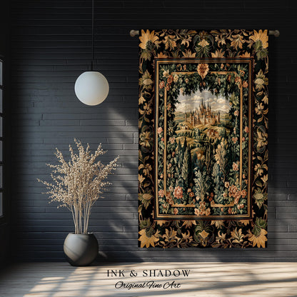 Dark Academia Victorian Royal Curtain | Fantasy Window Blackout Decor Woodland Princess Medieval Rustic Floral Landscape Coquette Maximalist