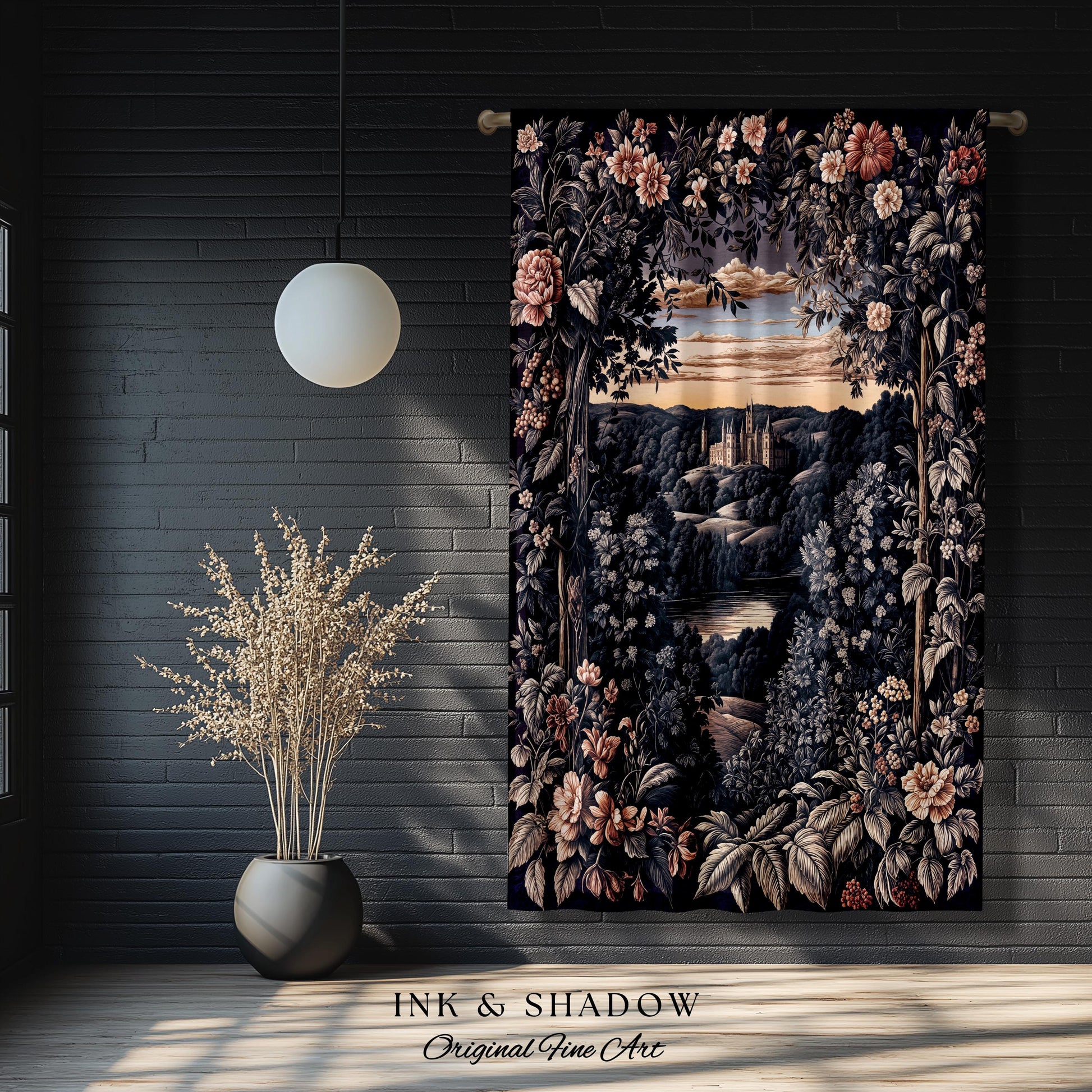 Pastel Fairy Aesthetic Curtains | Ethereal Woodland Royalcore Rosy Blackout Curtain Bedroom Botanical Landscape Medieval Princess Rustic |