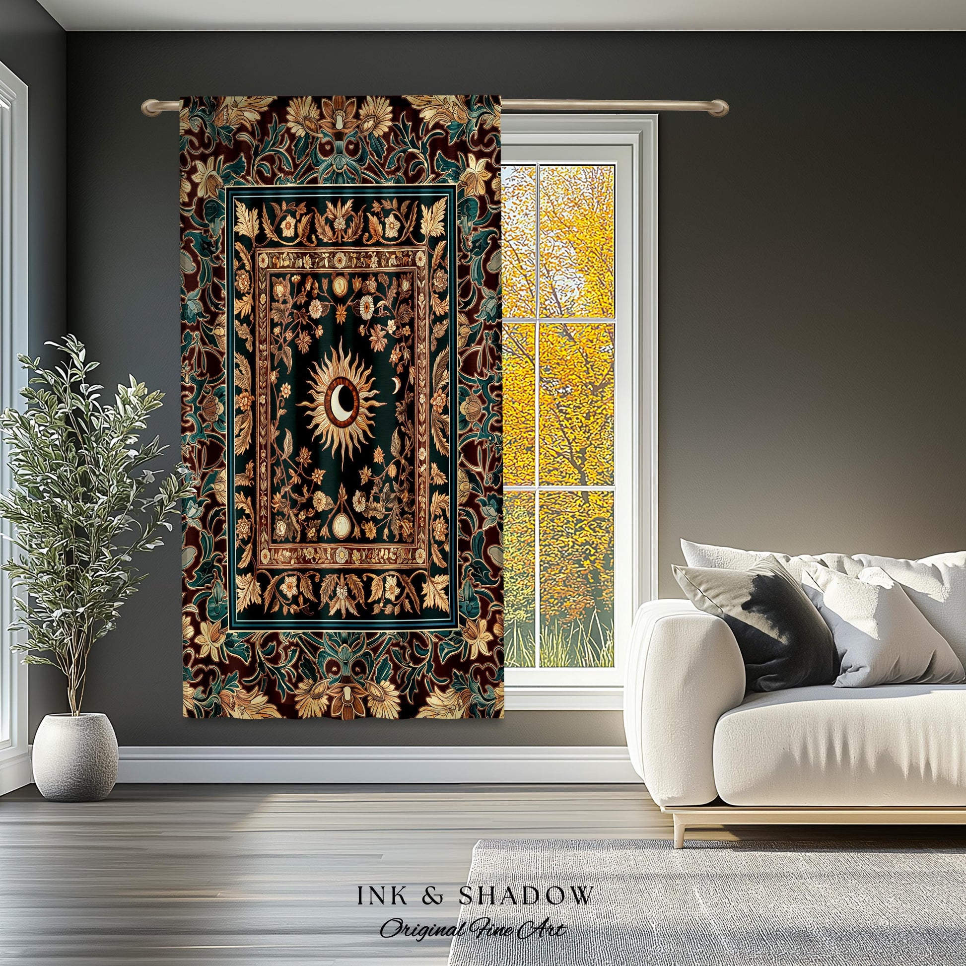 Moon and Sun Ethereal Bohemian Curtains | Celestial Tarot Aesthetic Zodiac Inspired Maximalist Bedroom Ethereal Astrology Witchy Drapes |