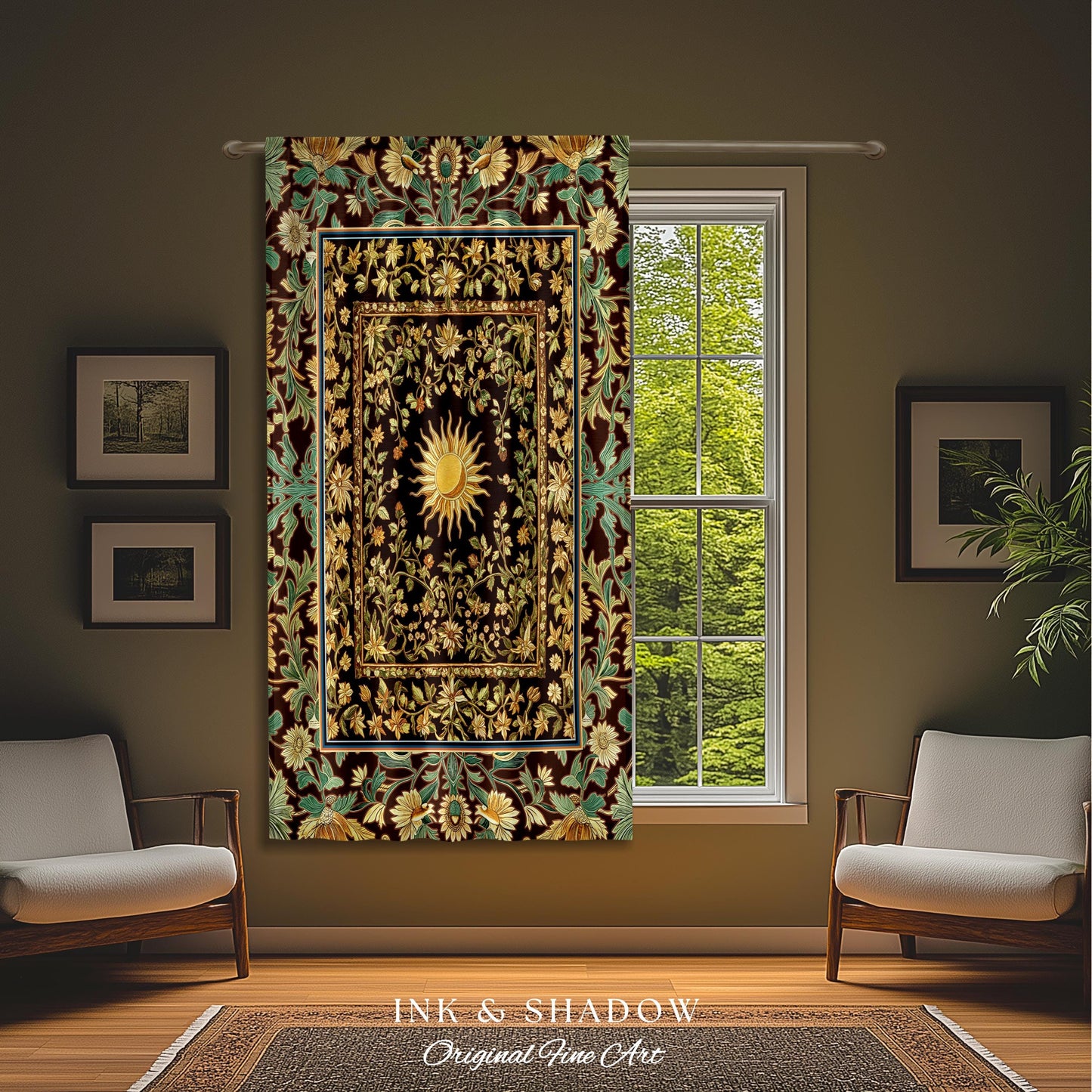 Boho Maximalist Sun Curtains | Witchy Mystic Theme Blackout Drapes Whimsical Celestial Tarot Aesthetic Astrology Inspired Spiritual Witchy