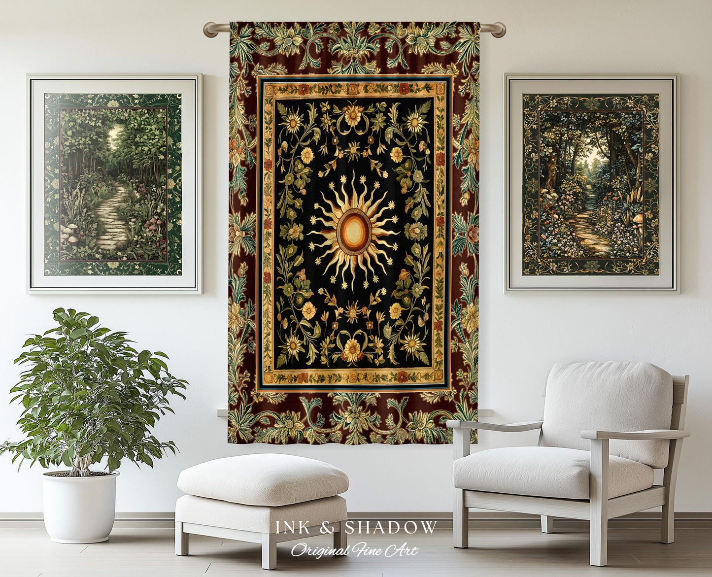 Ethereal Energy Celestial Bedroom Drapes | Mystic Boho Maximalist Astrology Inspired Witchy Sun and Moon Gothic Aesthetic Enchanted Curtains