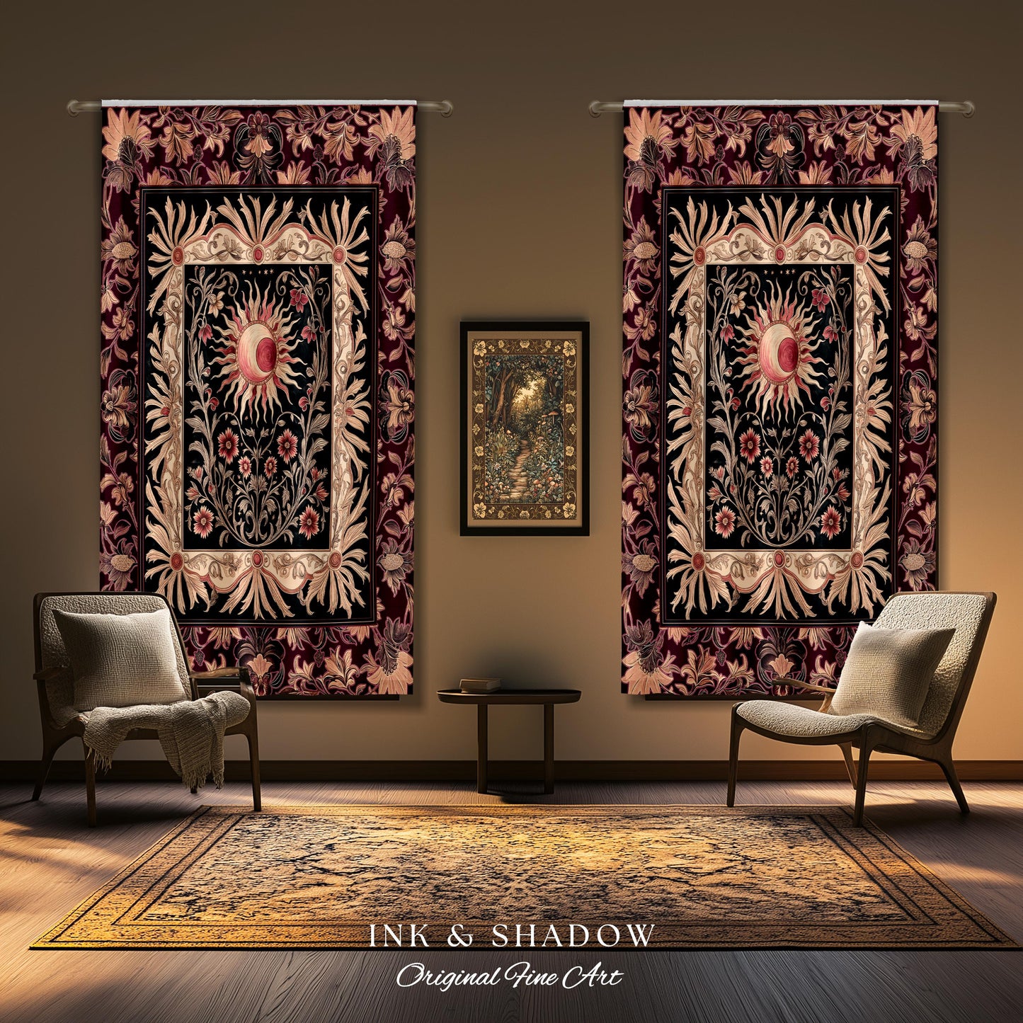 Celestial Victorian Gothic Drapes | Dreamy Aesthetic Witchy Bohemian Magic Cosmic Astrology-Themed Maximalist Bedroom Decor Cosmic Curtains