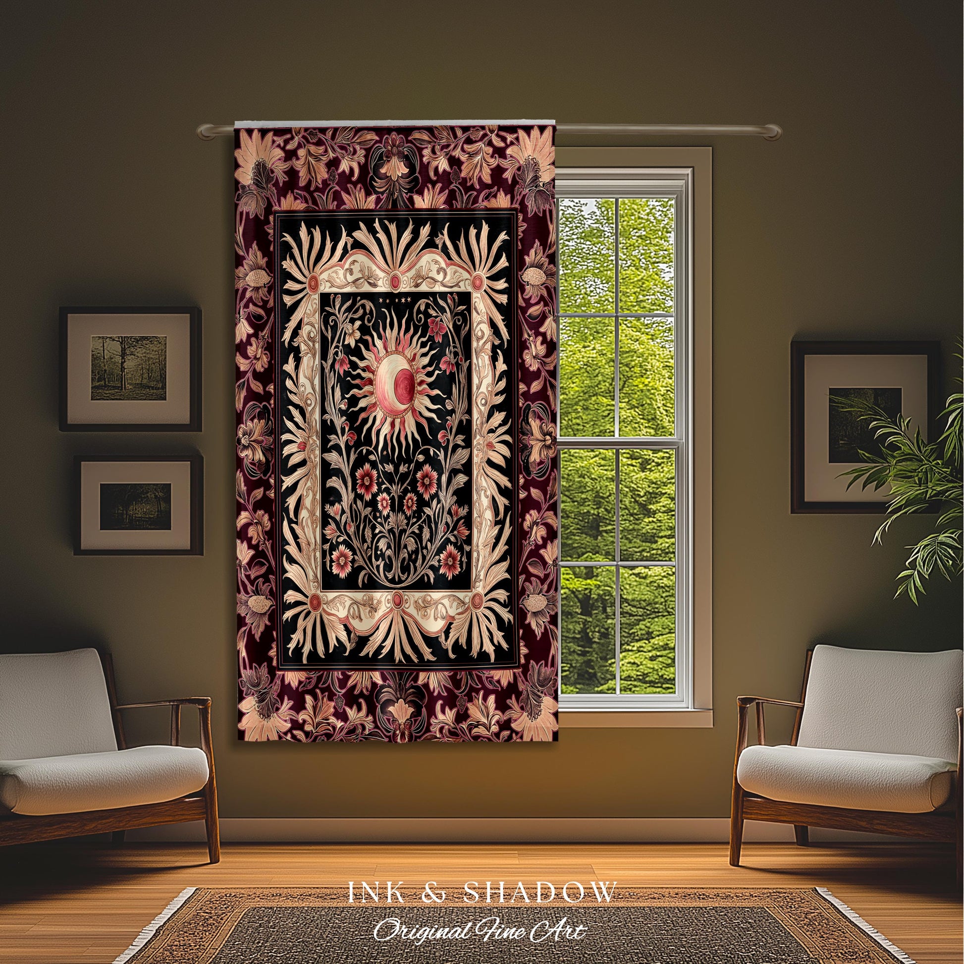 Celestial Victorian Gothic Drapes | Dreamy Aesthetic Witchy Bohemian Magic Cosmic Astrology-Themed Maximalist Bedroom Decor Cosmic Curtains