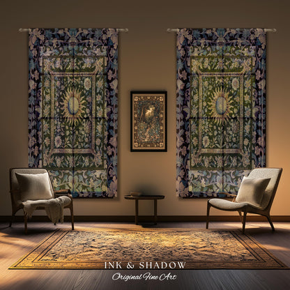 Pastel Whimsy Celestial Drapes | Mystic Bohemian Celestial Witchy Home Decor Maximalist Gothic Sun and Moon Tarot Inspired Curtains Blackout