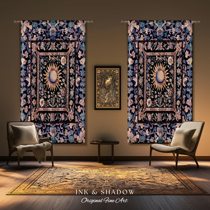 Pastel Whimsy Celestial Drapes | Mystic Bohemian Celestial Witchy Home Decor Maximalist Gothic Sun and Moon Tarot Inspired Curtains Blackout