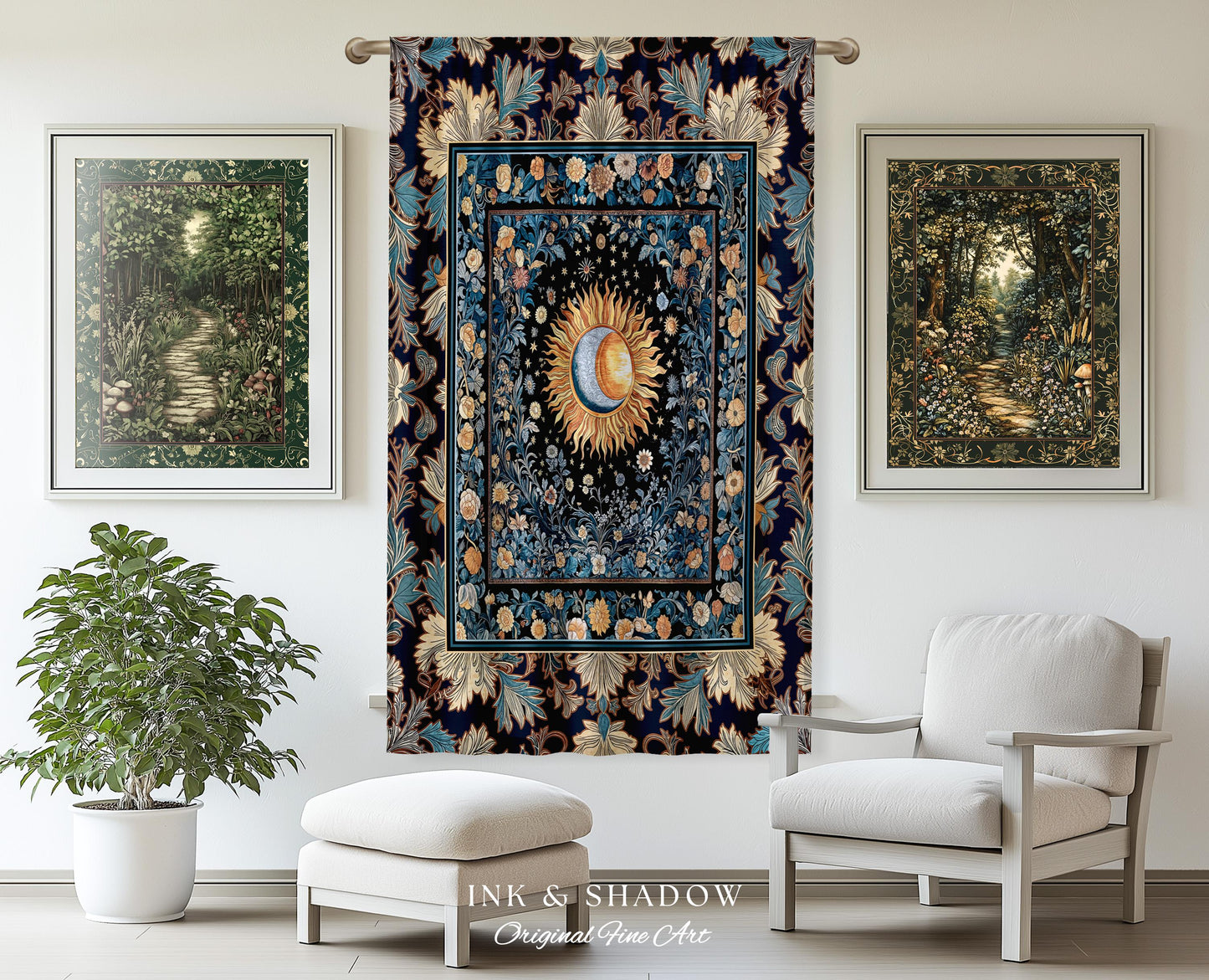 Lunar Energy Peaceful Bedroom Drapes | Gothic Bohemian Astrology Mystic Whimsical Sun & Moon Maximalist Witchy Tarot Decor Celestial Curtain