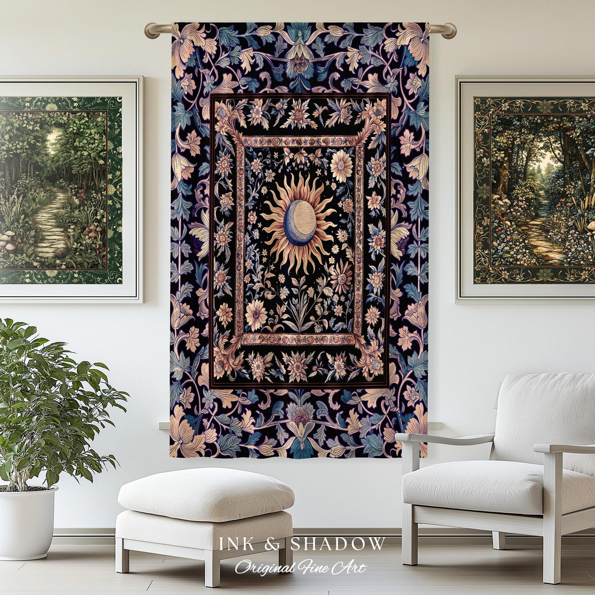 Pastel Whimsy Celestial Drapes | Mystic Bohemian Celestial Witchy Home Decor Maximalist Gothic Sun and Moon Tarot Inspired Curtains Blackout