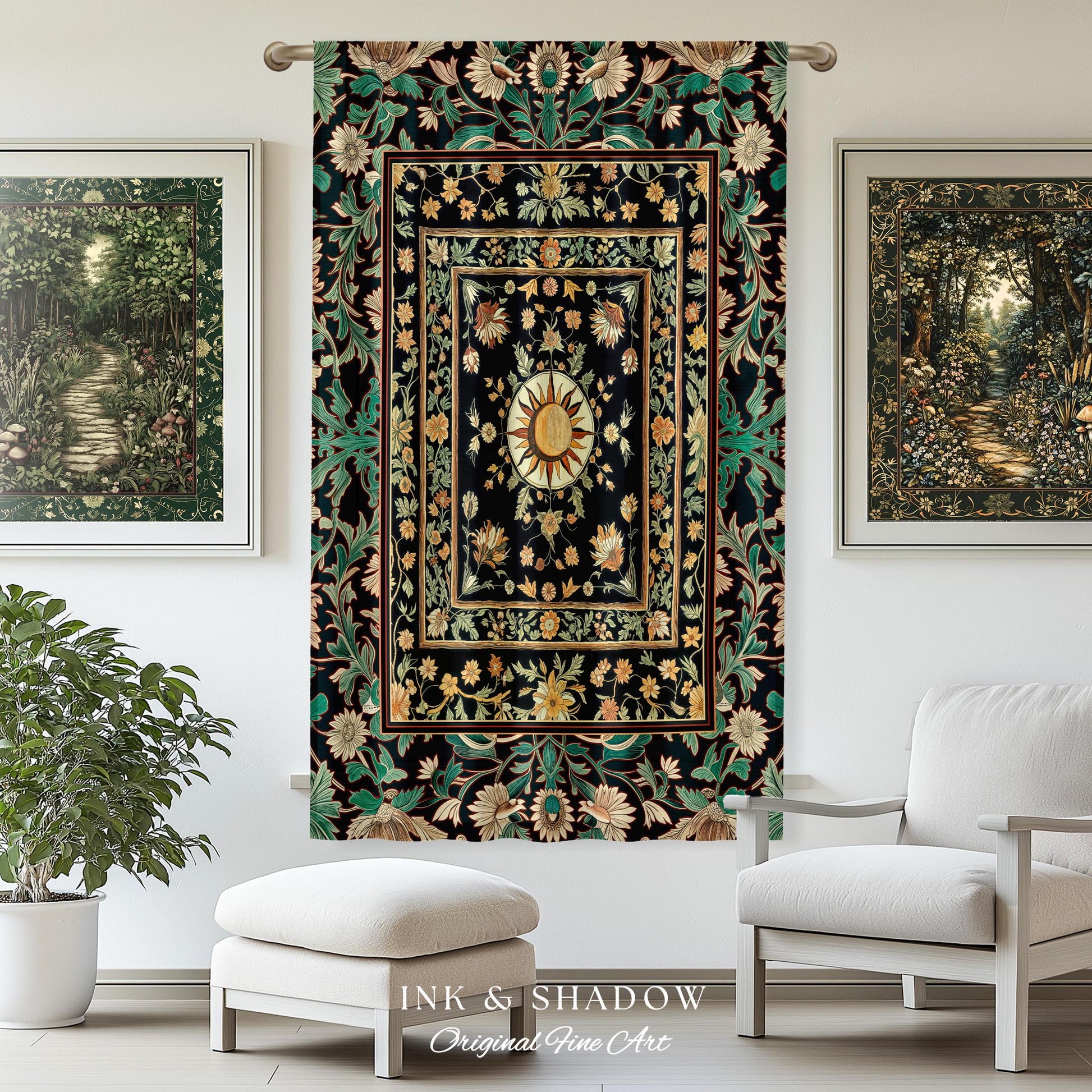 Witchy Sun Dark Academia Curtain | Bohemian Rustic Whimsical Gothic Maximalist Bedroom Drapes Whimsical Celestial Astrology Aesthetic Magic