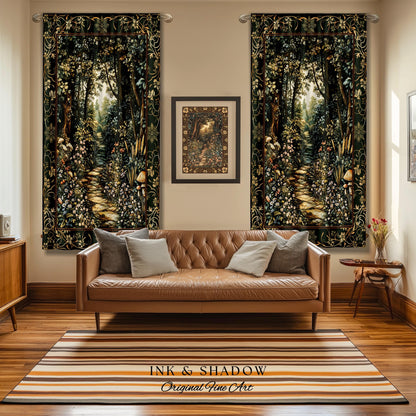 Fairy Meadow Mushroom Forest Curtains Mystic Academia Folklore Inspired, Fairycore Woodland Gothic Whimsical Medieval Window Drapes Floral |