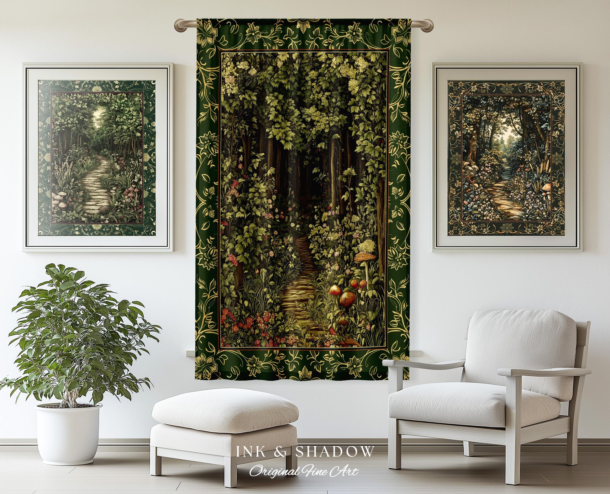 Fairytale Forest Botanical Drapes | Mystic Aesthetic Woodland Home Magical Decor Plant Loving Bedroom Housewarming Gift Emerald Woods Drapes