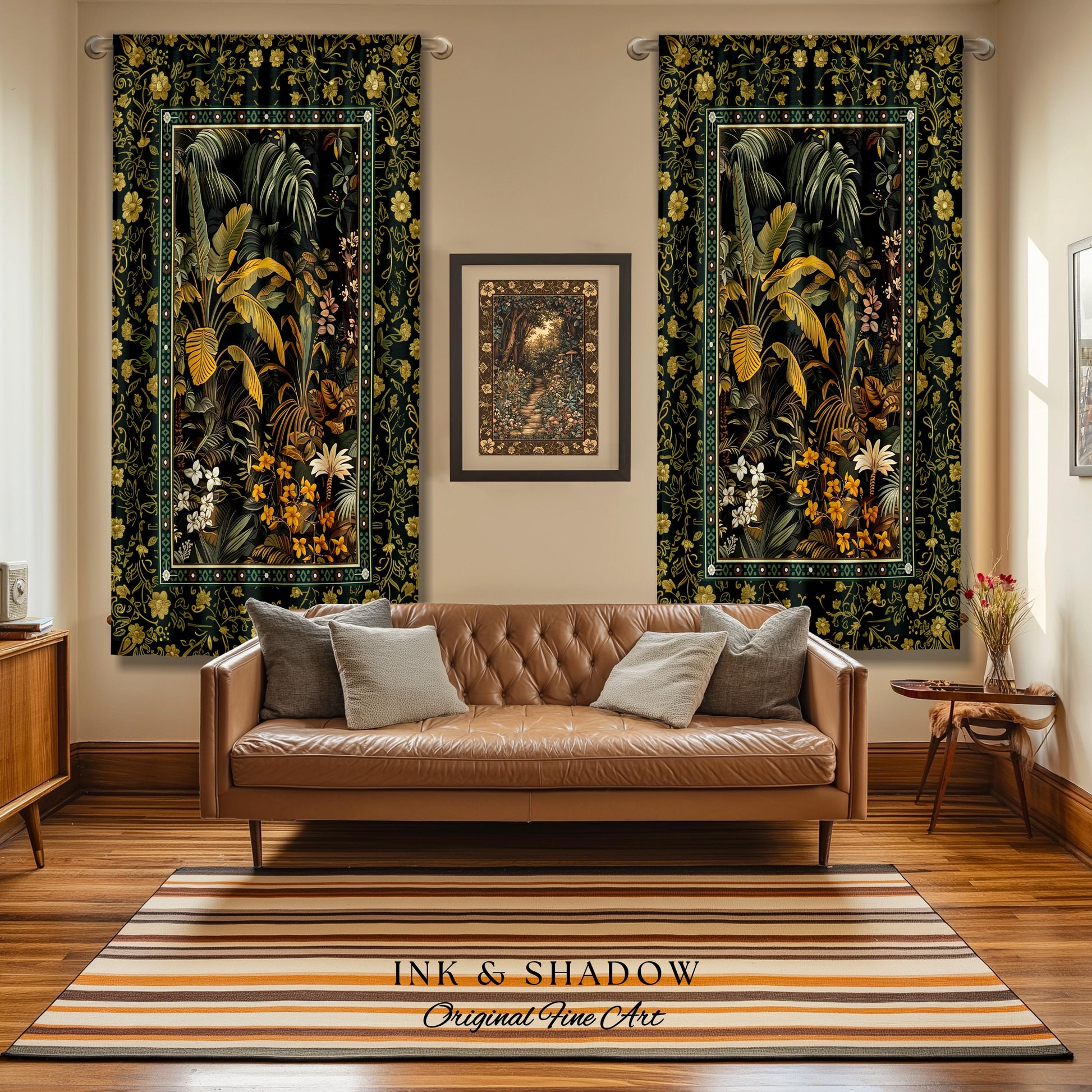 Whimsical Botanical Jungle Curtains | Forest Aesthetic Woodland Living Room Mystical Home Decor Plant Themed Ethereal Book Nook Drapery |