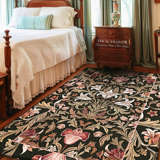 Romantic Victorian Gothic Pastel Floral Accent Rug French Country Decor | Soft Cottagecore Coquette Aesthetic Botanical Baroque Elegance Rug