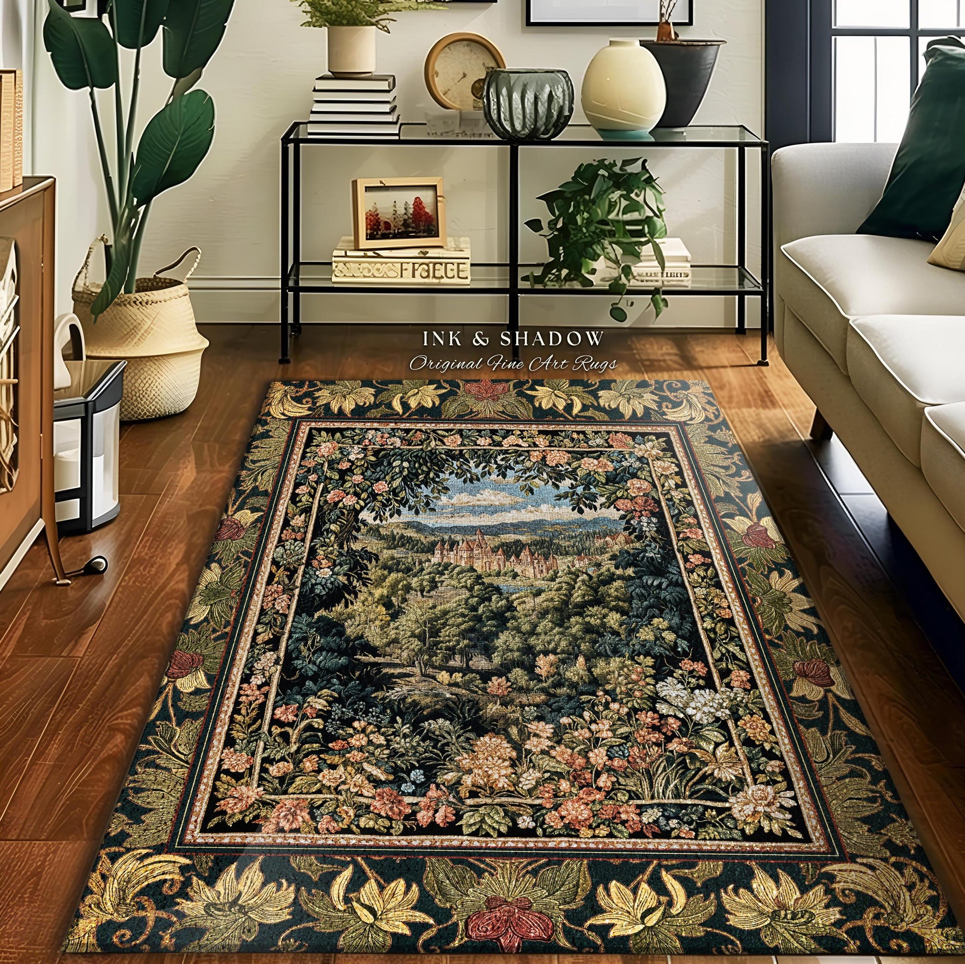 Fantasy Castle Botanical Area Rug | Fairycore Princess Bedroom Woodland Moody Medieval Woodland Fairytale Whimsy Whimsigothic Home Decor |