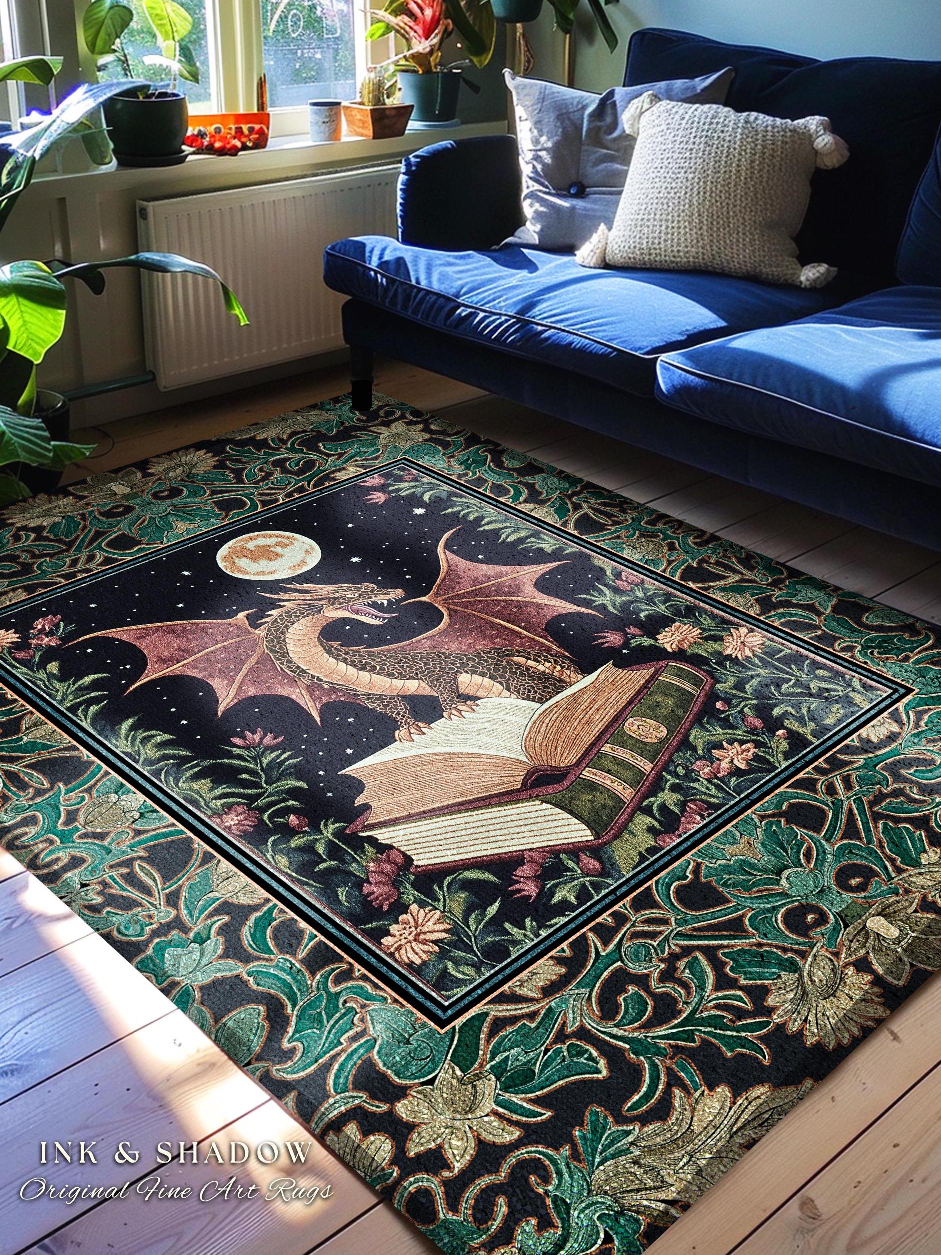 Dark Academia Medieval Folklore Rug | Nordic Witchy Gothic Dark Magic Woodland Reading Corner Moody Accent Rug Bedroom Dark Cottagecore |