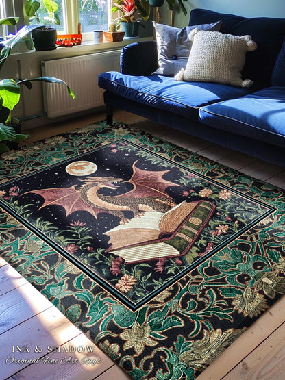 Dark Academia Medieval Folklore Rug | Nordic Witchy Gothic Dark Magic Woodland Reading Corner Moody Accent Rug Bedroom Dark Cottagecore |