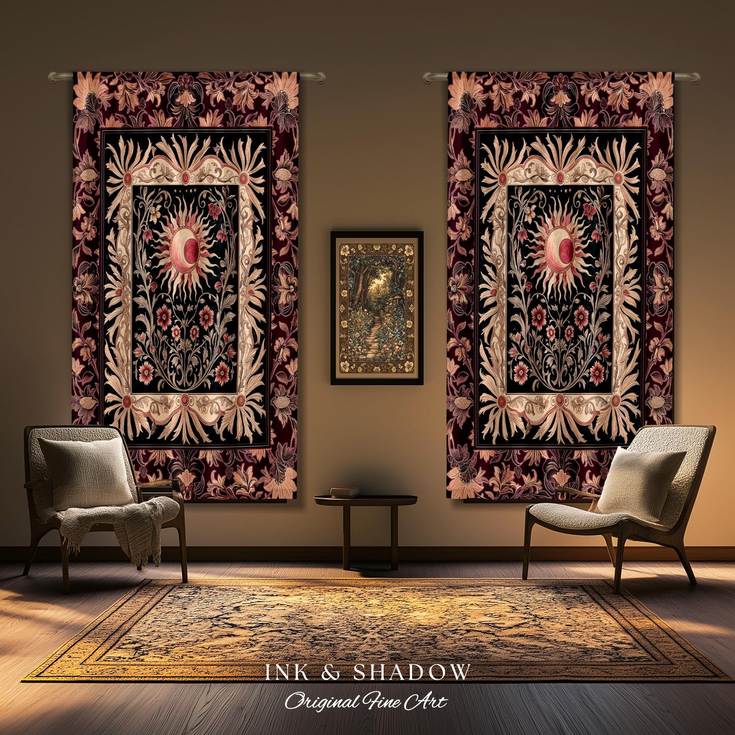 Celestial Victorian Gothic Drapes | Dreamy Aesthetic Witchy Bohemian Magic Cosmic Astrology-Themed Maximalist Bedroom Decor Cosmic Curtains