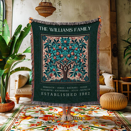 Boho Family Tree of Life Blanket Custom Meaningful Ancestry Gift | Personalized Heritage Decor Cozy Bohemian Family Name Tapestry Nana Gift