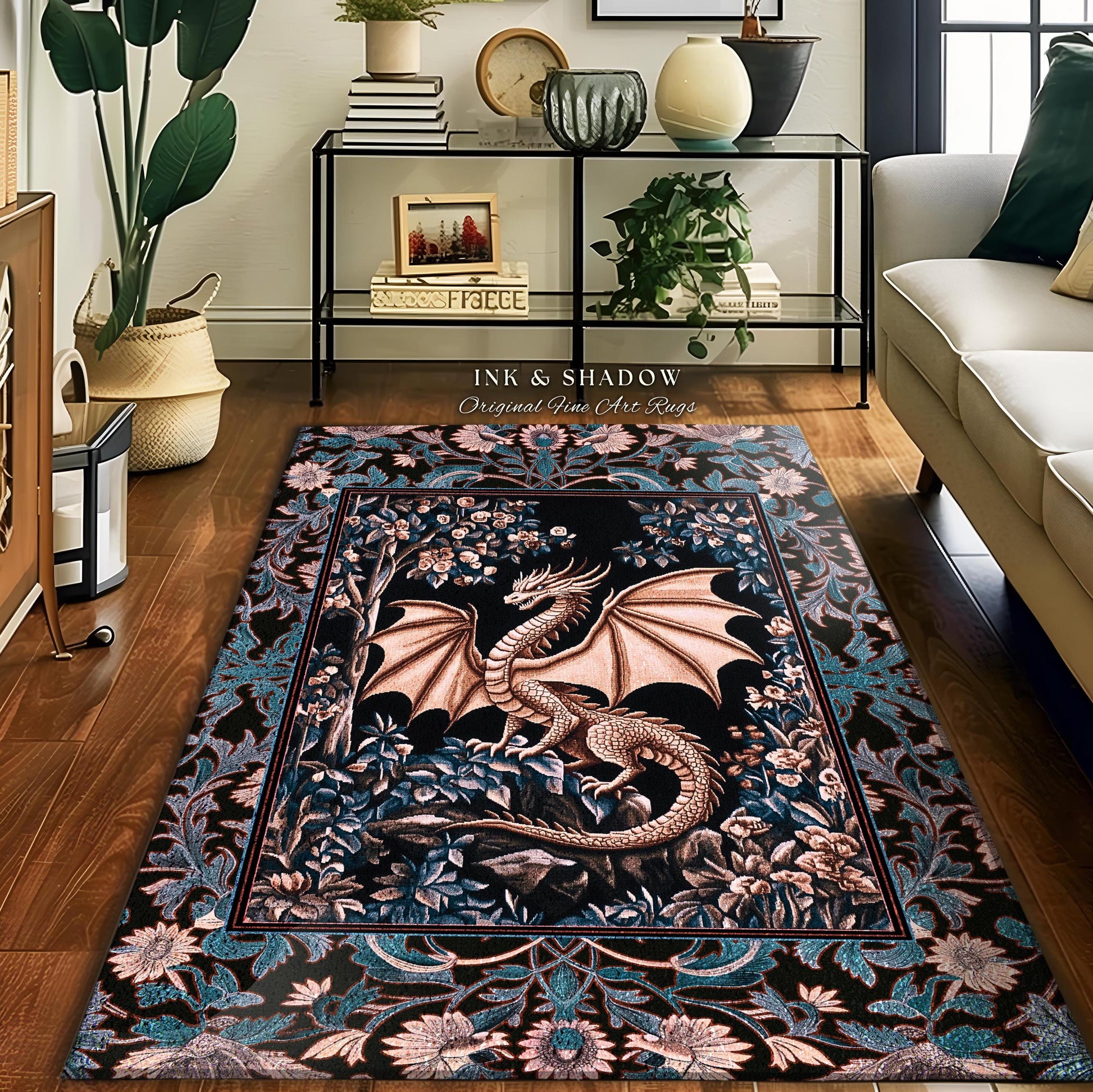 Mystic Mythology Rustic Area Rug | Dark Botanical Gothic Medieval Home Accent Rug Dark Academia Magical Fairytale Aesthetic Mystic Bedroom