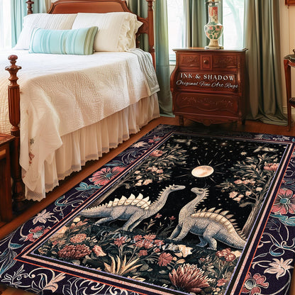 Enchanted Forest Stegosaurus Rug Celestial Dinosaur Witchy Cottagecore Whimsigoth Decor, Moonlit Woodland Gothic Floral Jurassic Forestcore