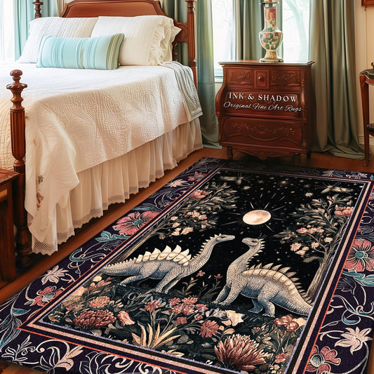 Enchanted Forest Stegosaurus Rug Celestial Dinosaur Witchy Cottagecore Whimsigoth Decor, Moonlit Woodland Gothic Floral Jurassic Forestcore