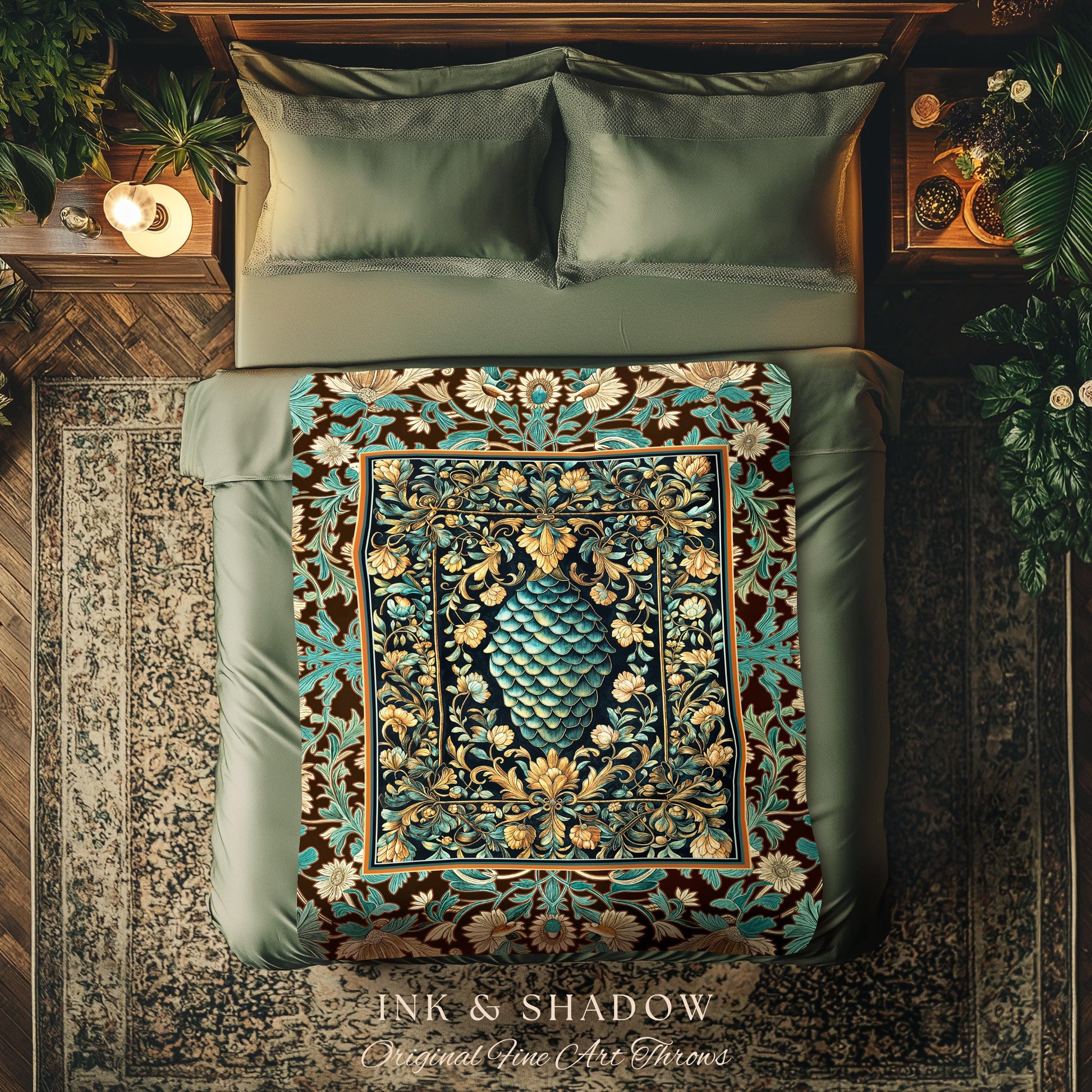 Soft Teal Castlecore Woven Tapestry | Fairy Pastel Ornate Gothic Dragon Scale Fantasy Throw Blanket Rustic Knightcore Medieval Victorian |