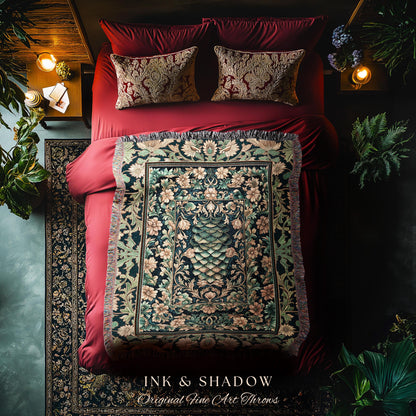 Medieval Maximalist Ethereal Tapestry | Soft Pastel Castlecore Woven Throw Blanket Fairy Grunge Ornate Dragon Scale Rustic Victorian Style |