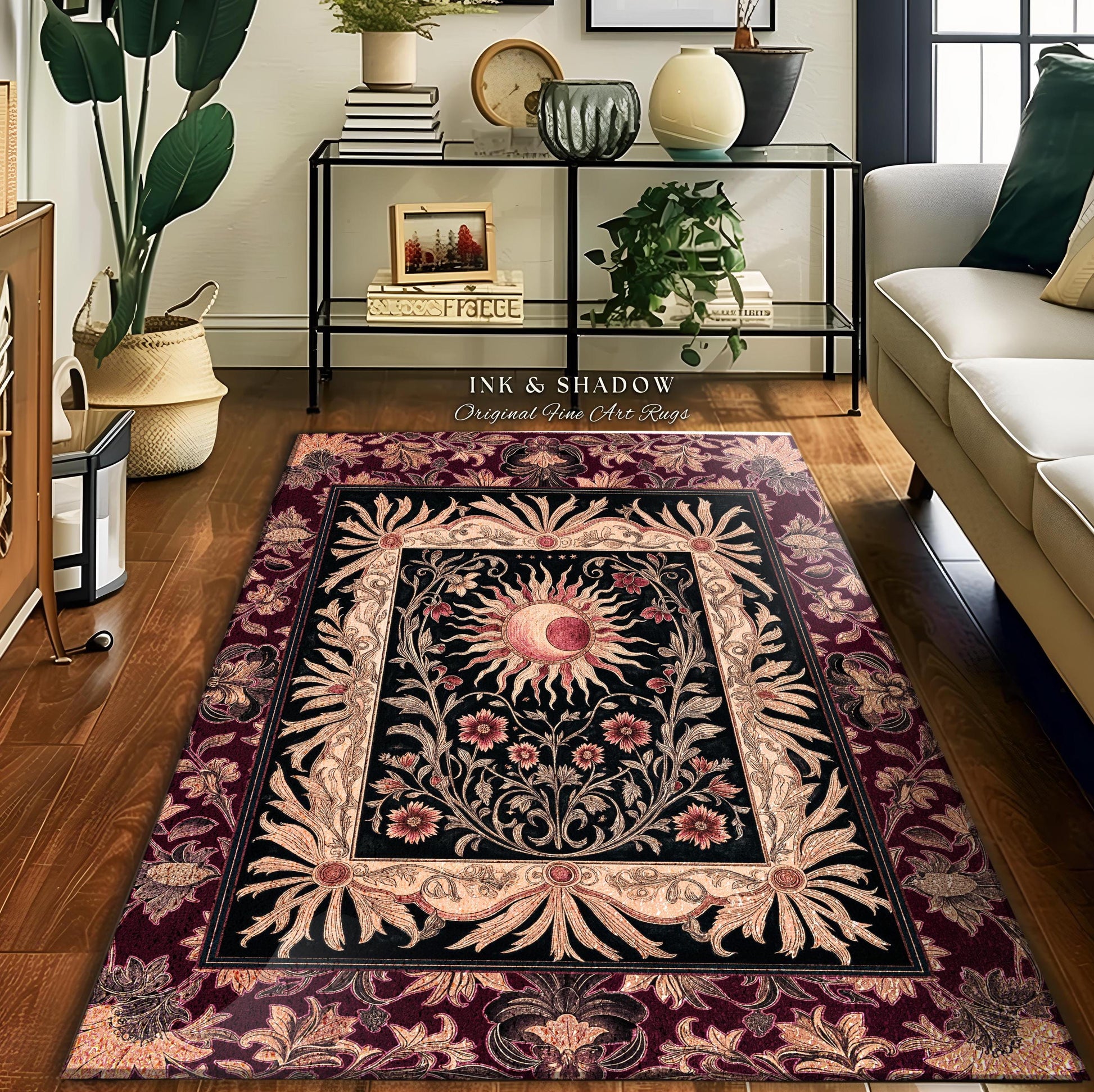 Celestial Victorian Gothic Accent Rug | Dreamy Aesthetic Witchy Bohemian Magic Cosmic Astrology-Themed Maximalist Bedroom Decor Cosmic Vibe