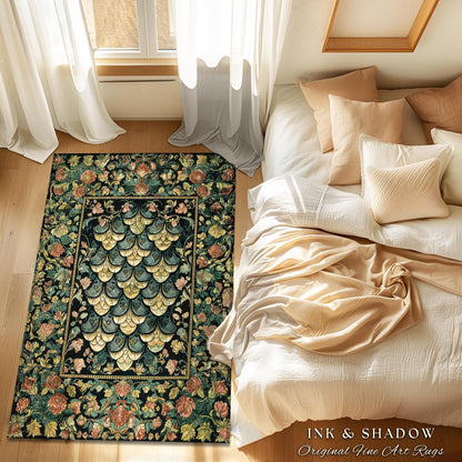 Moody Mysticism Dragon Scale Accent Rug | Dark Cottagecore Magical Medieval Area Rug Ornate Victorian Fantasy Aesthetic Book Nook Home Decor