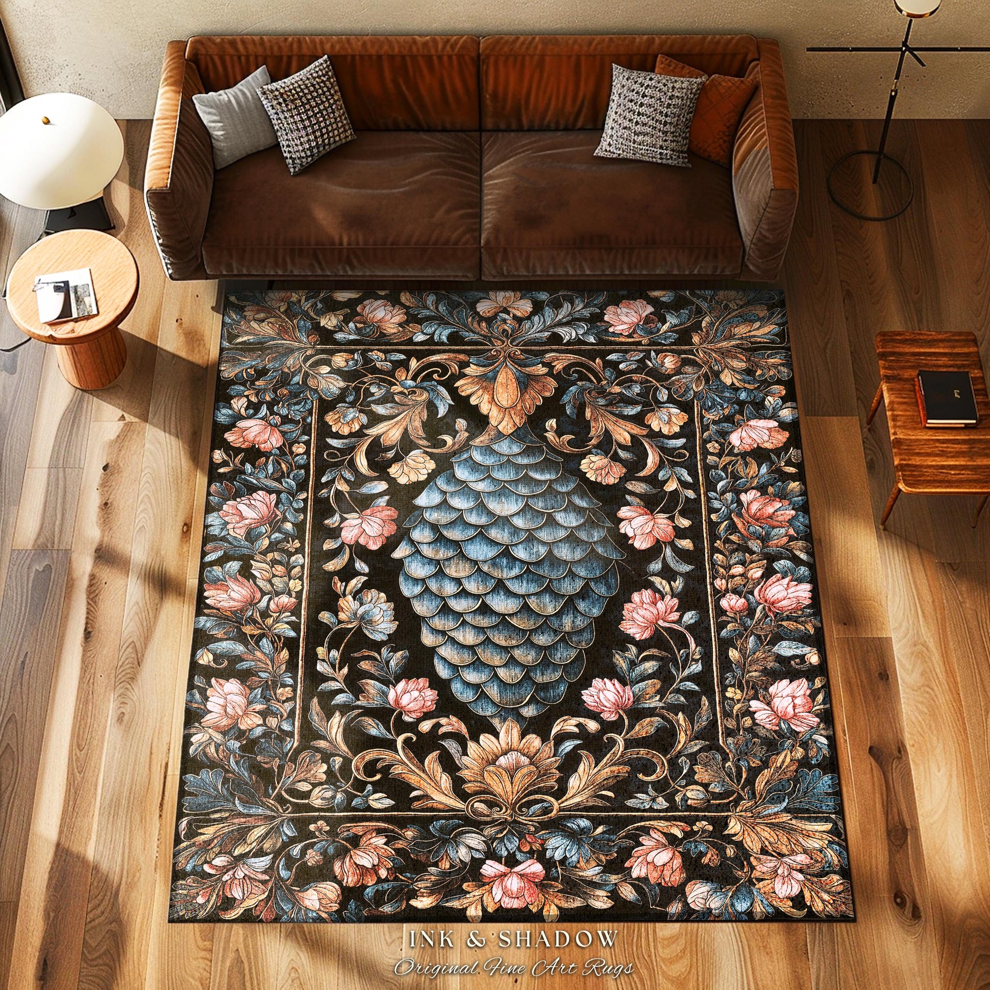 Book Nook Elegant Dragon Scale Rug | Whimsical Ornate Victorian Pastel Home Accent Rug Dark Academia Moody Botanical Coquette Aesthetic |