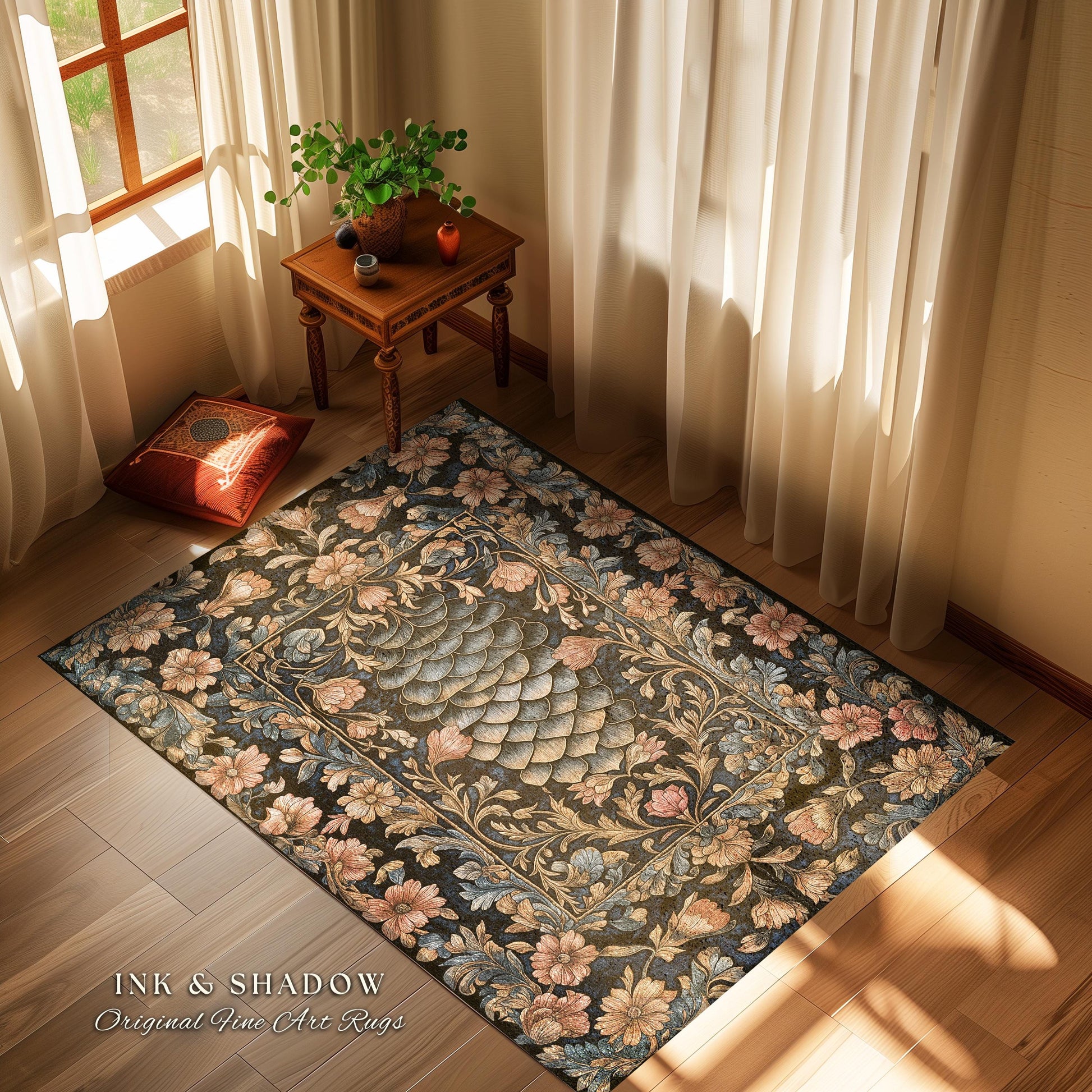 Peachy Florals Soft Aesthetic Rug | Pastel Fairycore Home Accent Rug Princesscore Dragon Scales Decorative Cottagegoth Area Rug Book Nook