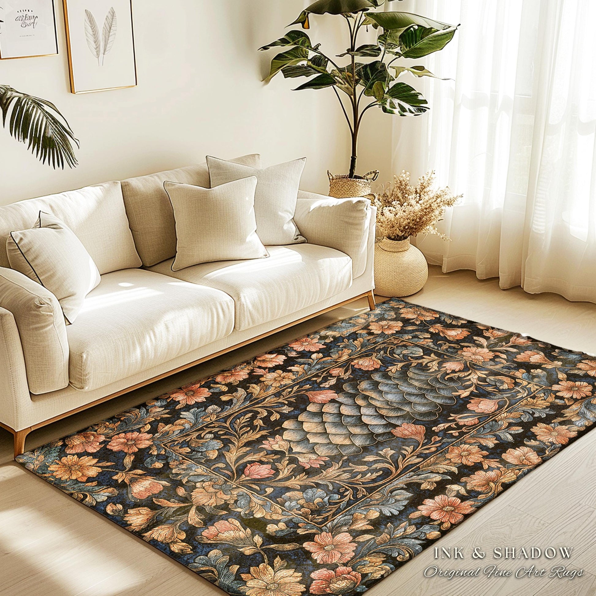 Peachy Florals Soft Aesthetic Rug | Pastel Fairycore Home Accent Rug Princesscore Dragon Scales Decorative Cottagegoth Area Rug Book Nook