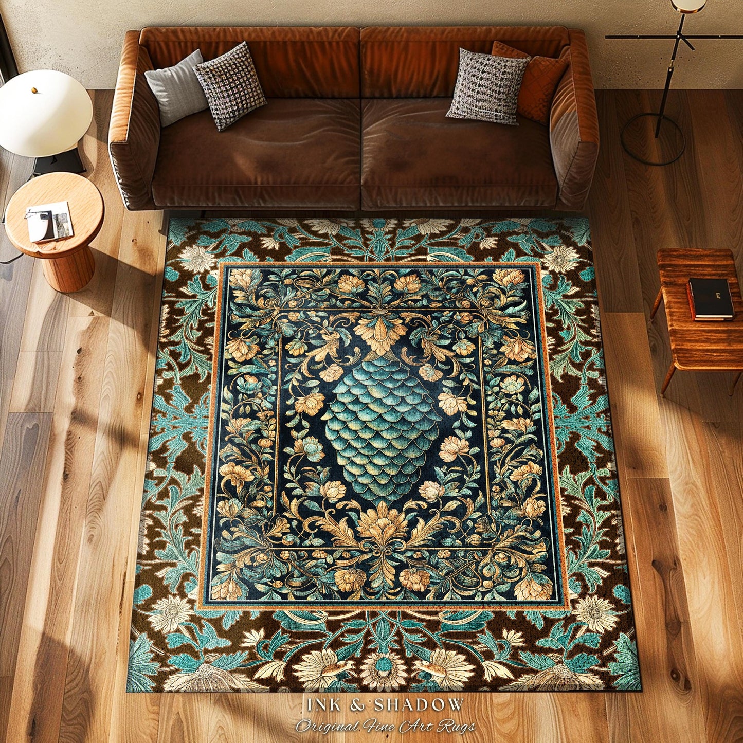 Soft Teal Castlecore Area Rug | Fairy Pastel Ornate Gothic Dragon Scale Fantasy Home Accent Rug Rustic Knightcore Medieval Victorian Decor |