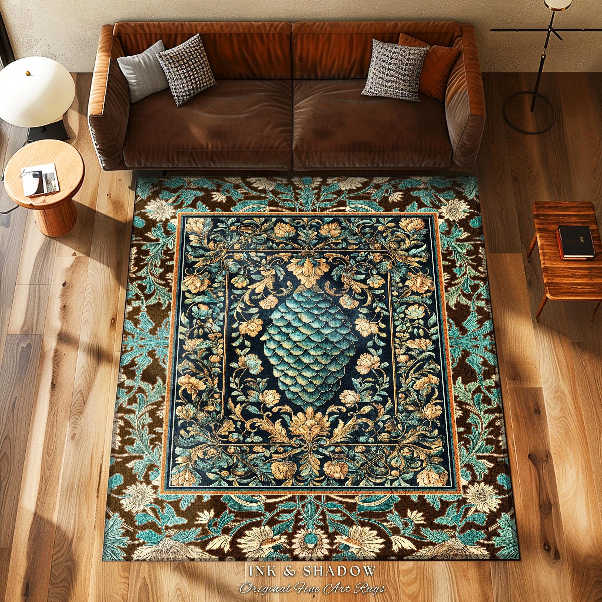 Soft Teal Castlecore Area Rug | Fairy Pastel Ornate Gothic Dragon Scale Fantasy Home Accent Rug Rustic Knightcore Medieval Victorian Decor |