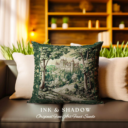 Fairytale Forest Botanical Throw Pillow | Mystic Aesthetic Woodland Home Magical Decor Plant Loving Bedroom Housewarming Gift Emerald Woods