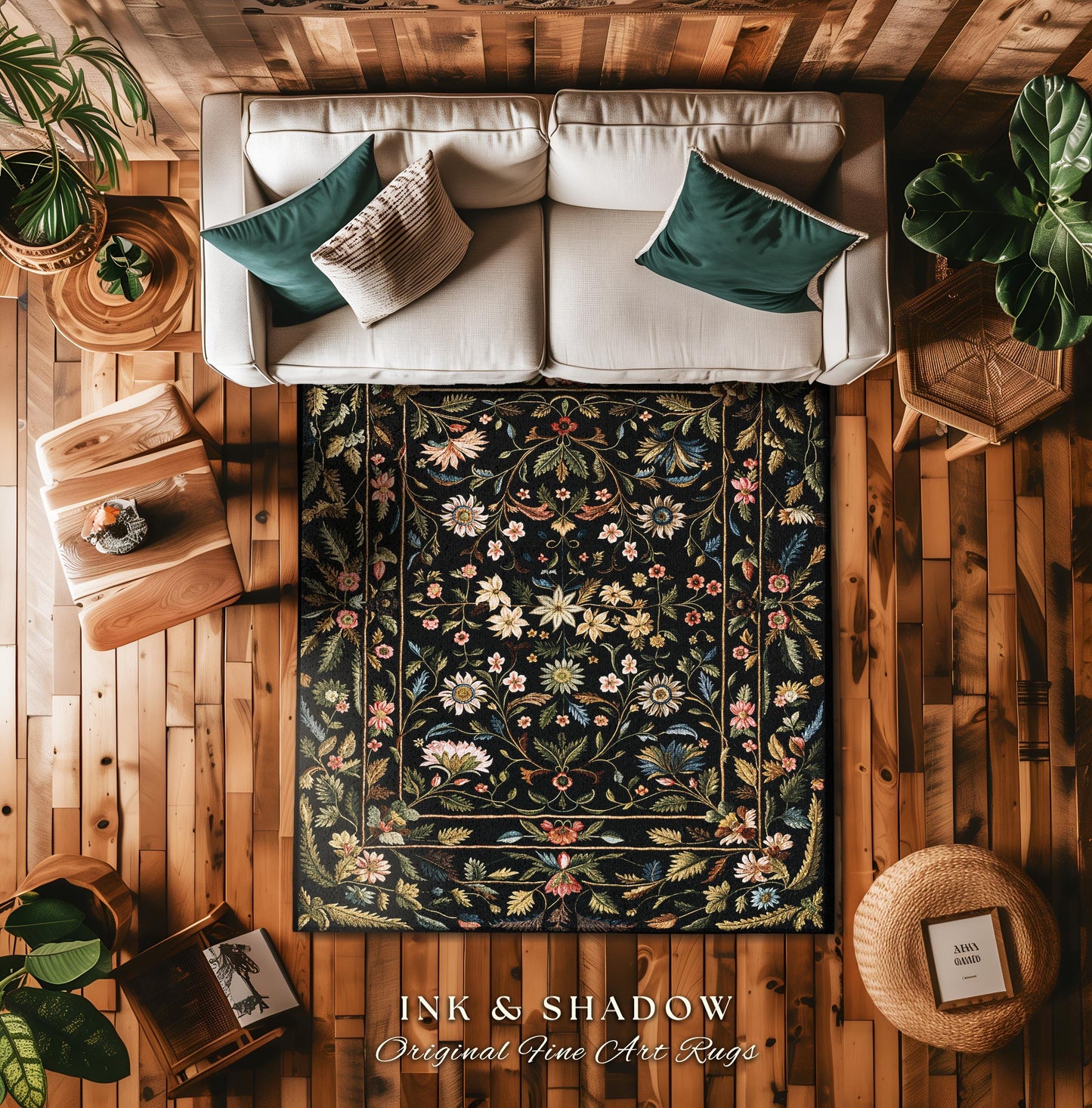 Floral Folk Art Area Rug | Scandinavian Wildflower Aesthetic Danish Pastel Home Decor Rustic Housewarming Gift Fairycore Bedroom Folklore |