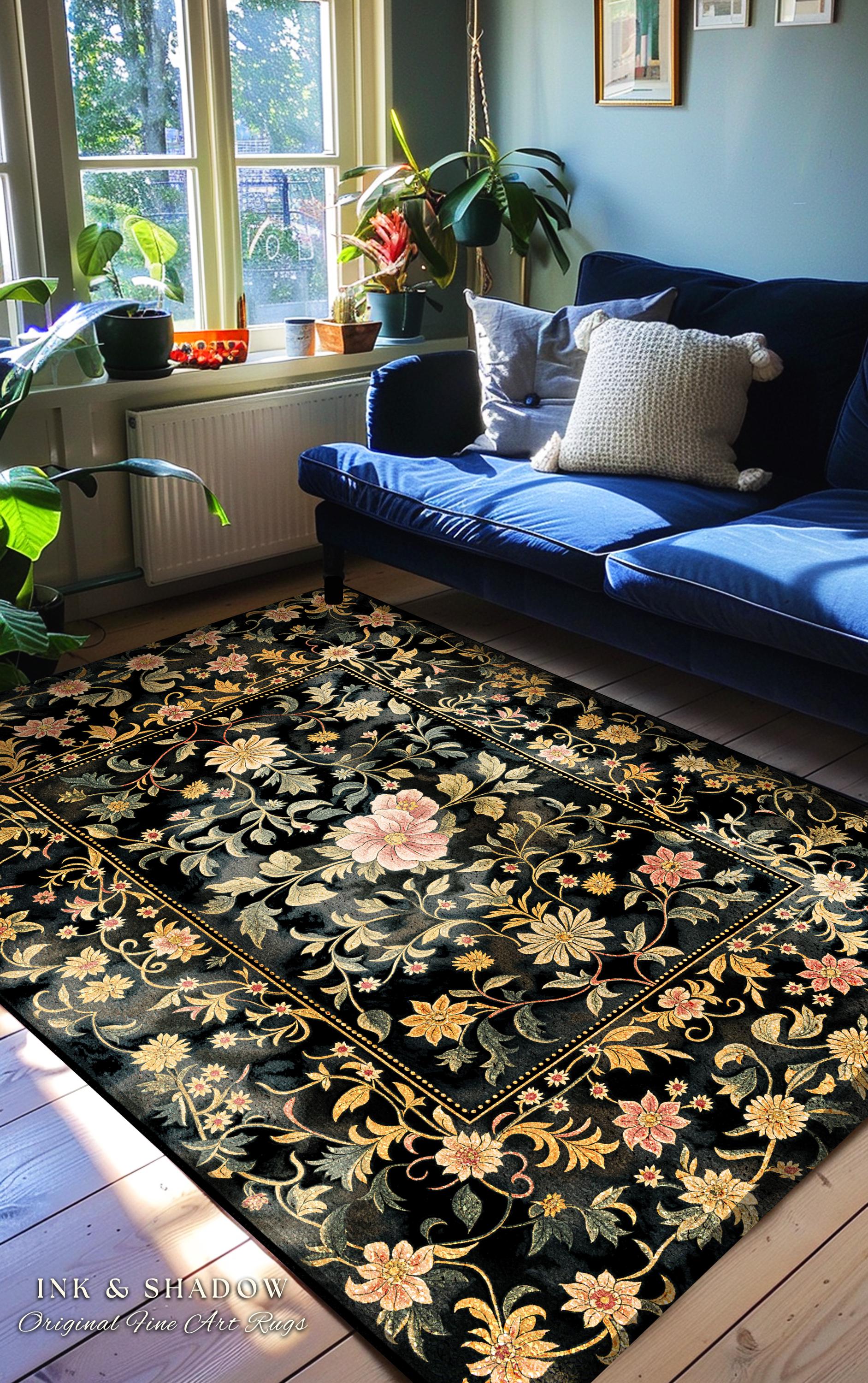 Ethereal Rose Housewarming Rug | Victorian Gothic Aesthetic Ornate Home Decor Whimsical Crowcore Rug Dark Academia Witchy Bedroom Floral |