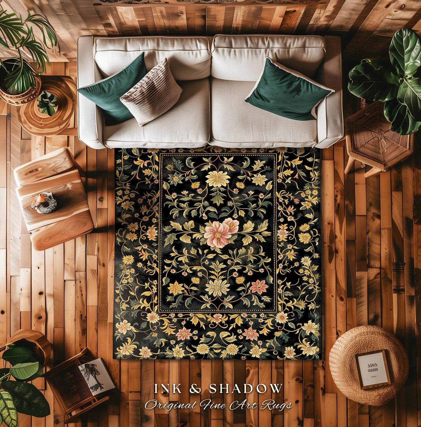 Ethereal Rose Housewarming Rug | Victorian Gothic Aesthetic Ornate Home Decor Whimsical Crowcore Rug Dark Academia Witchy Bedroom Floral |