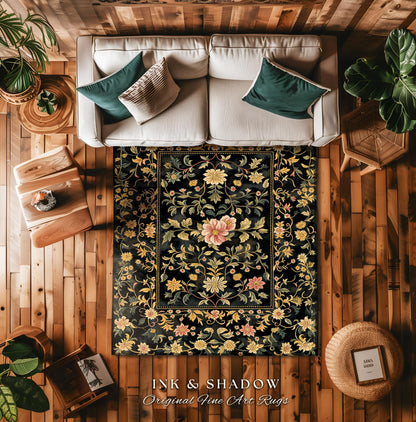Ethereal Rose Housewarming Rug | Victorian Gothic Aesthetic Ornate Home Decor Whimsical Crowcore Rug Dark Academia Witchy Bedroom Floral |