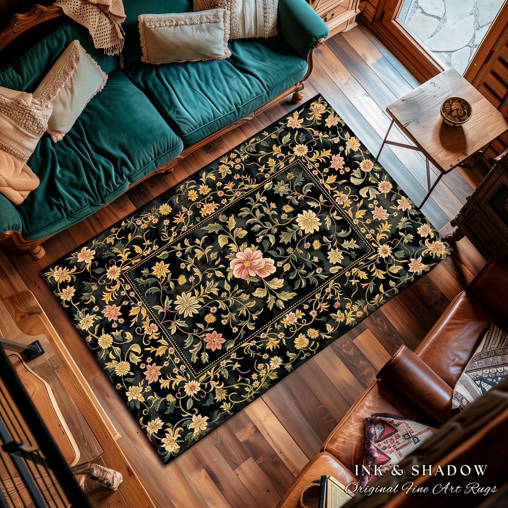 Ethereal Rose Housewarming Rug | Victorian Gothic Aesthetic Ornate Home Decor Whimsical Crowcore Rug Dark Academia Witchy Bedroom Floral |