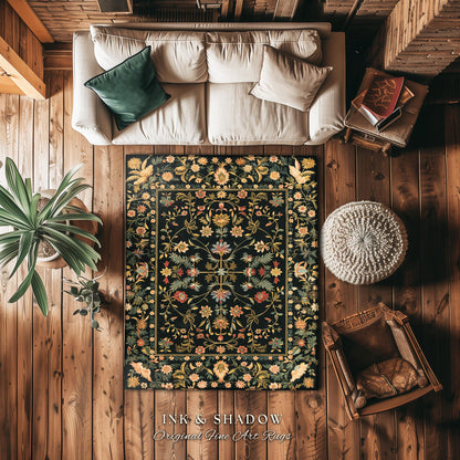 Boho Maximalist Wildflower Rug | Folklore Aesthetic Danish Home Decor Rustic Housewarming Gift Fairycore Bedroom Whimsical Living Room |