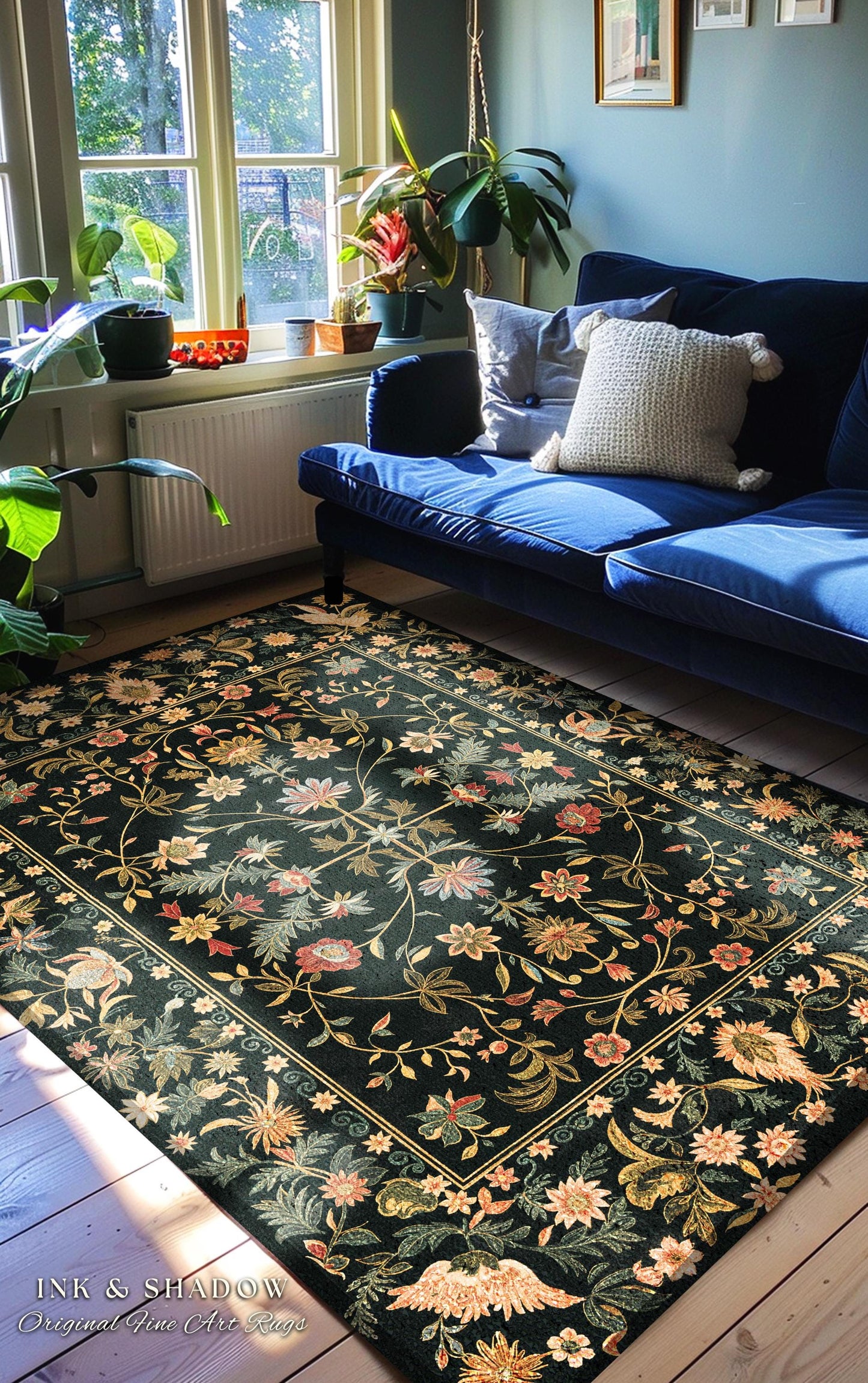 Boho Maximalist Wildflower Rug | Folklore Aesthetic Danish Home Decor Rustic Housewarming Gift Fairycore Bedroom Whimsical Living Room |