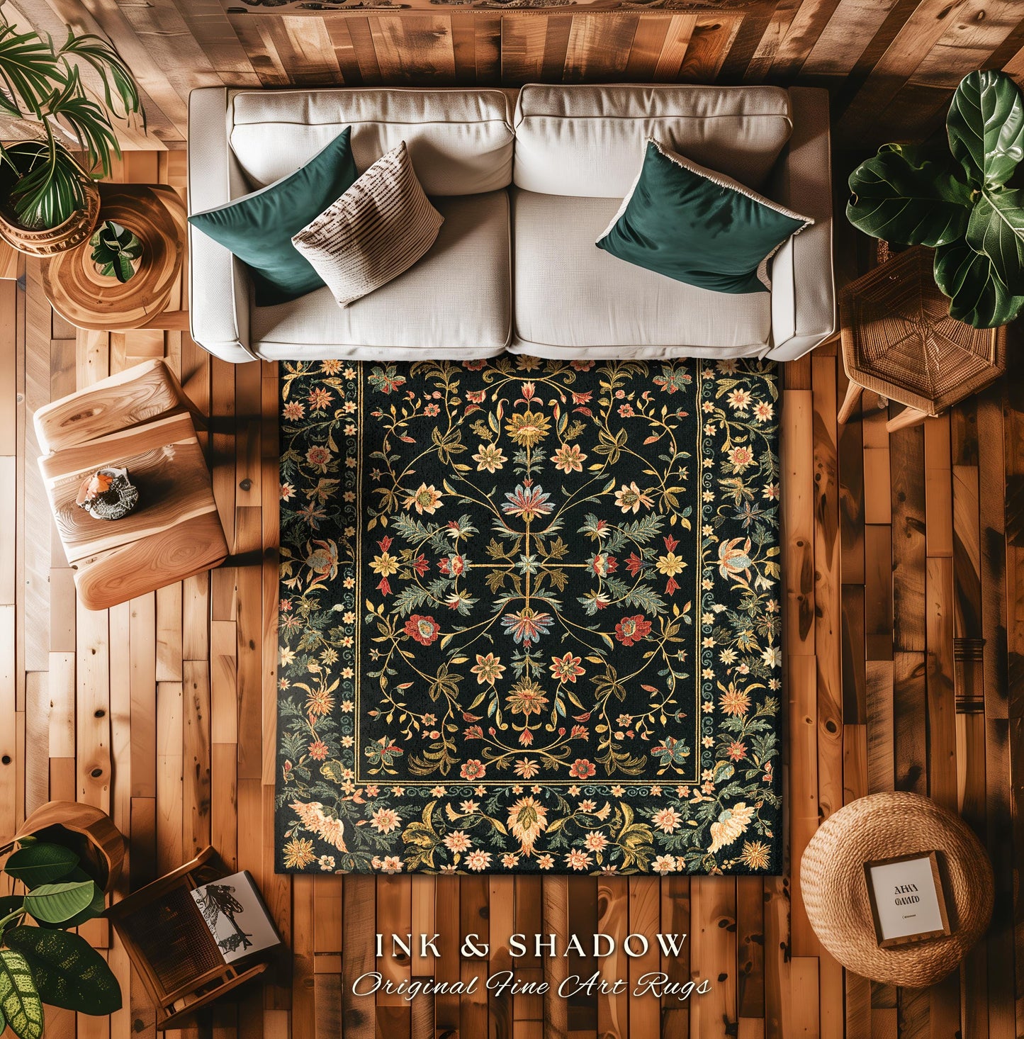 Boho Maximalist Wildflower Rug | Folklore Aesthetic Danish Home Decor Rustic Housewarming Gift Fairycore Bedroom Whimsical Living Room |