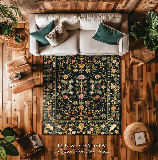 Boho Maximalist Wildflower Rug | Folklore Aesthetic Danish Home Decor Rustic Housewarming Gift Fairycore Bedroom Whimsical Living Room |