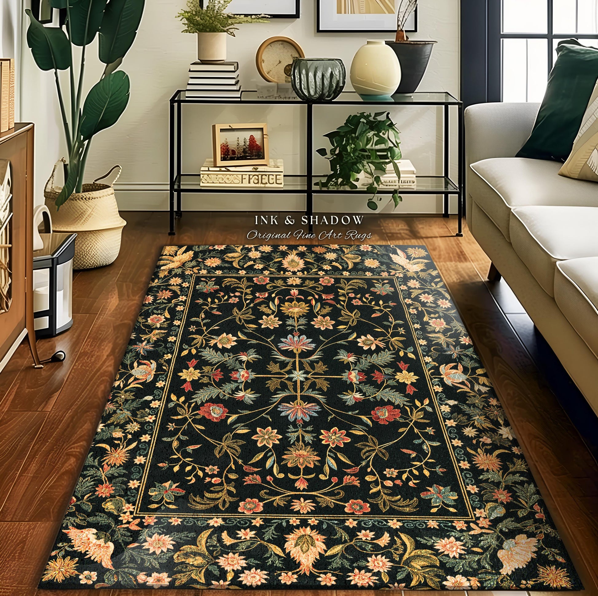 Boho Maximalist Wildflower Rug | Folklore Aesthetic Danish Home Decor Rustic Housewarming Gift Fairycore Bedroom Whimsical Living Room |