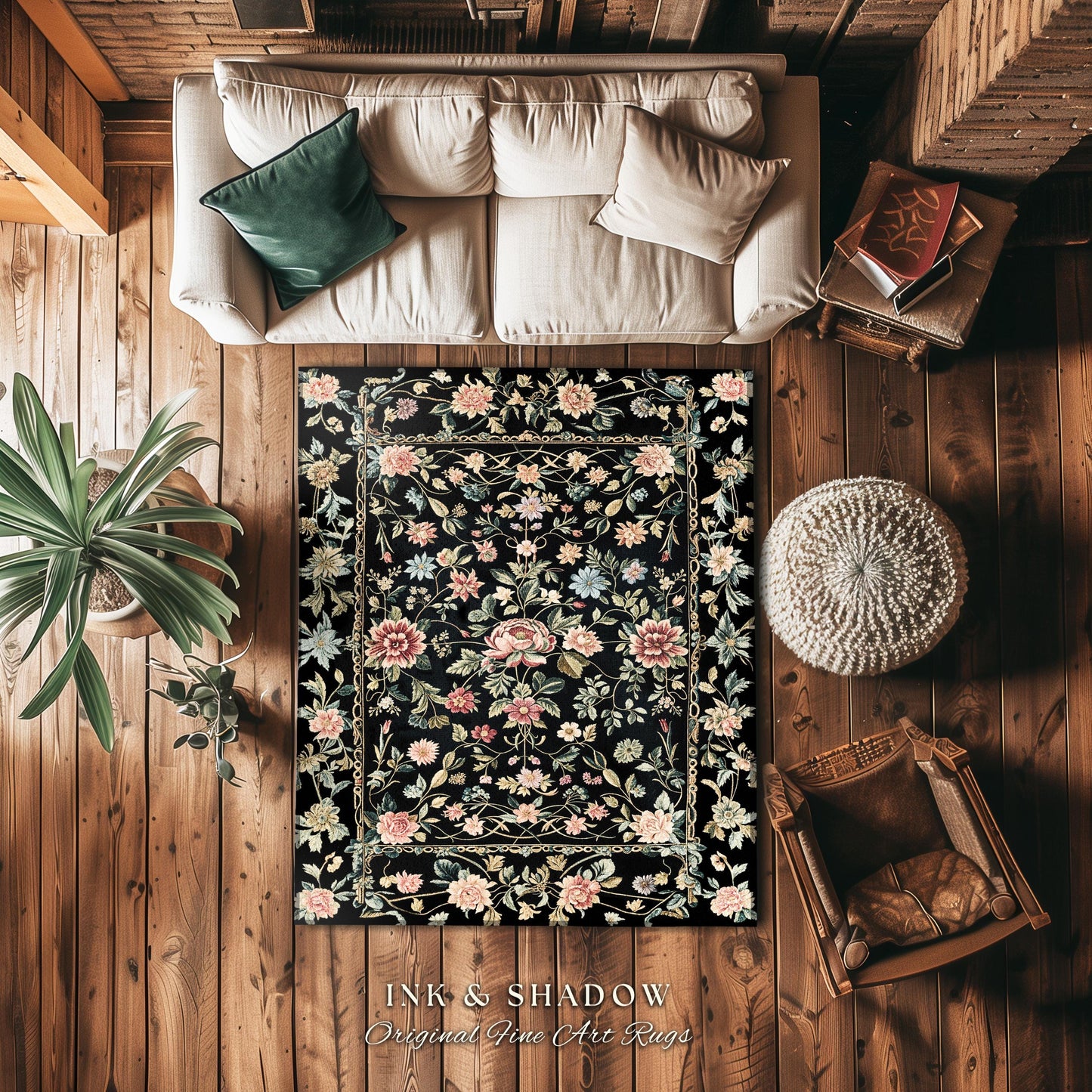 Elegant Victorian Floral Bedroom Rug | Maximalist Aesthetic Danish Pastel Home Decor Rustic Housewarming Gift Fairy Core Bedroom Whimsical |